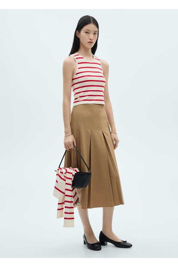 Çizgili triko crop bluz - 2