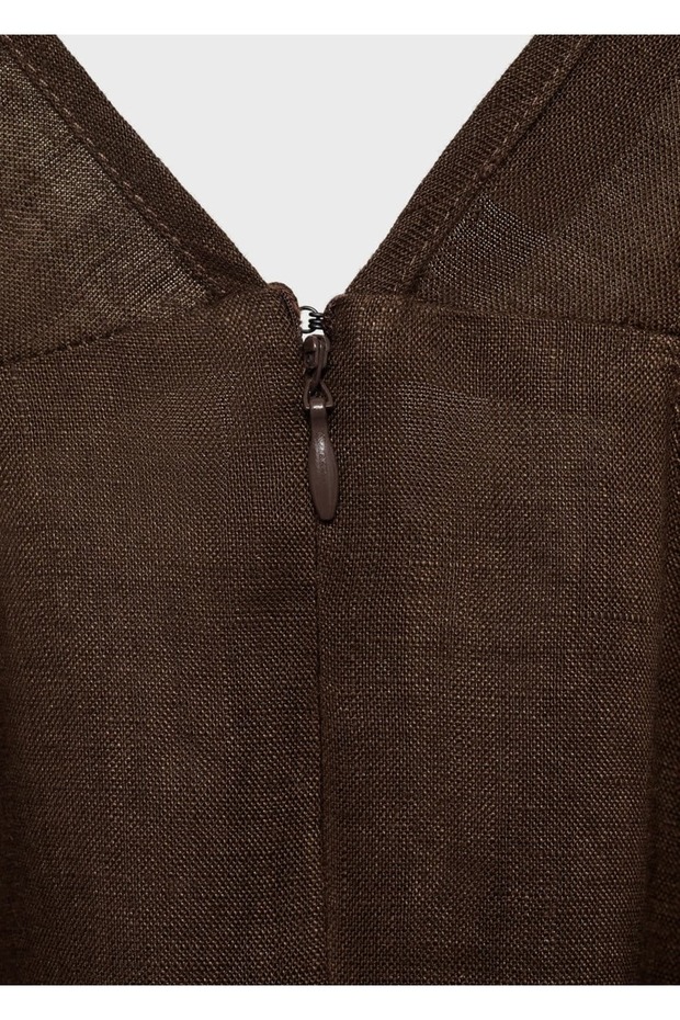 Kemerli keten elbise - 7