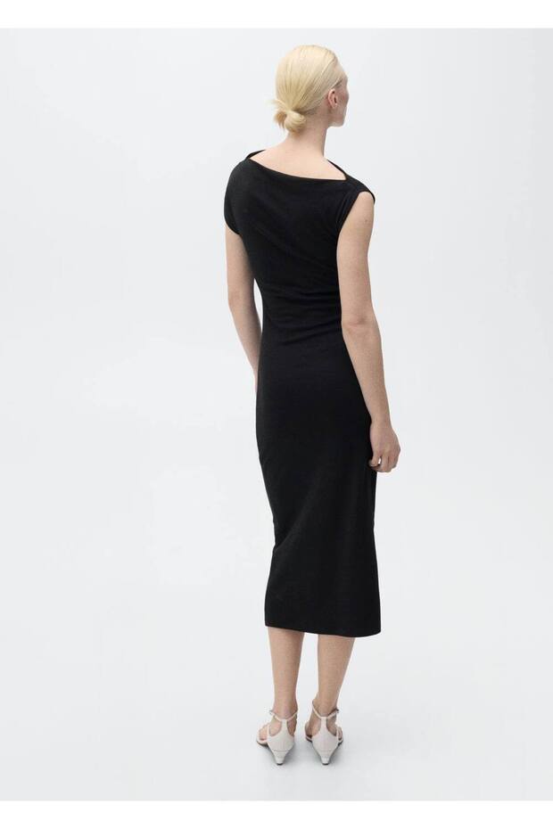 Drape midi elbise - 4