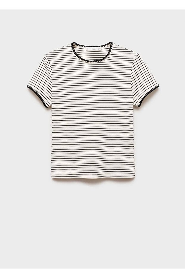 Kontrast süslemeli pamuklu tişört - 3