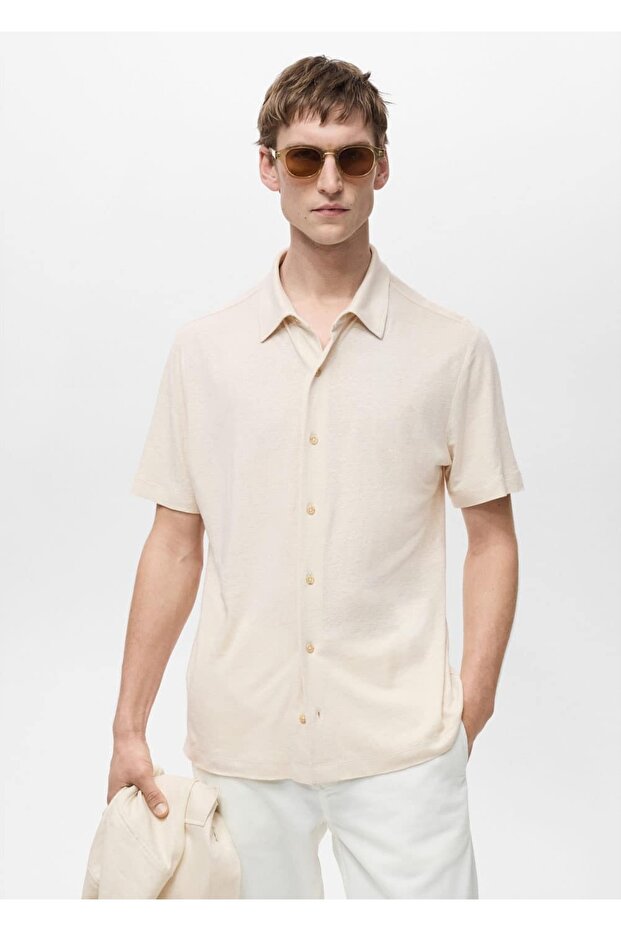 Regular fit keten gömlek - 1