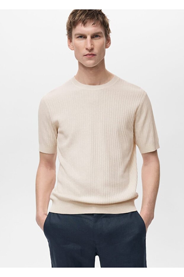 Çizgili dokuma tişört - 1