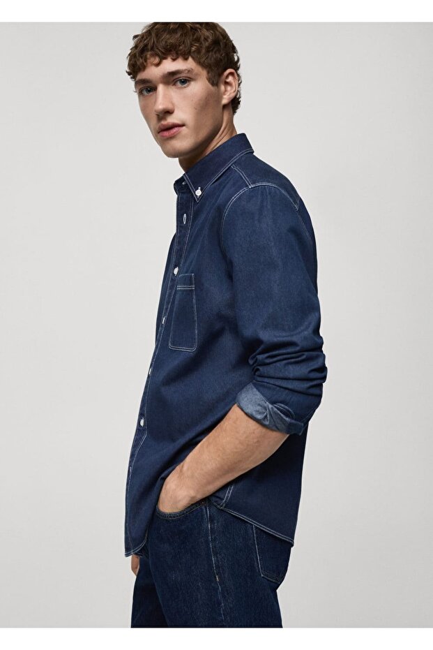 Normal kesim denim gömlek - 6