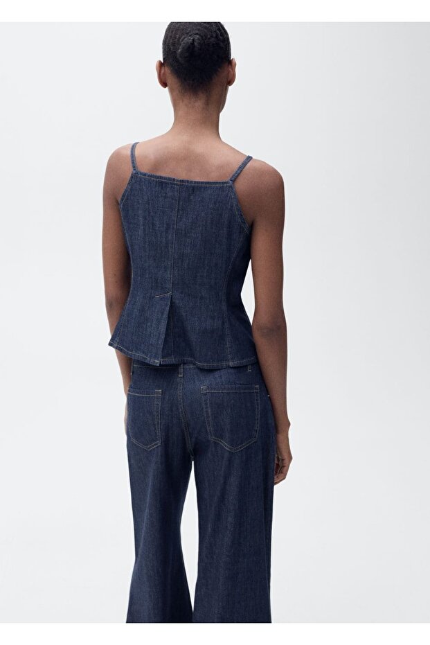 Düğmeli denim bluz - 4