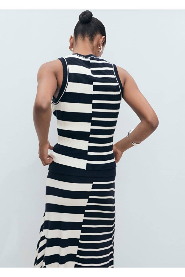 Çizgili triko bluz - 4