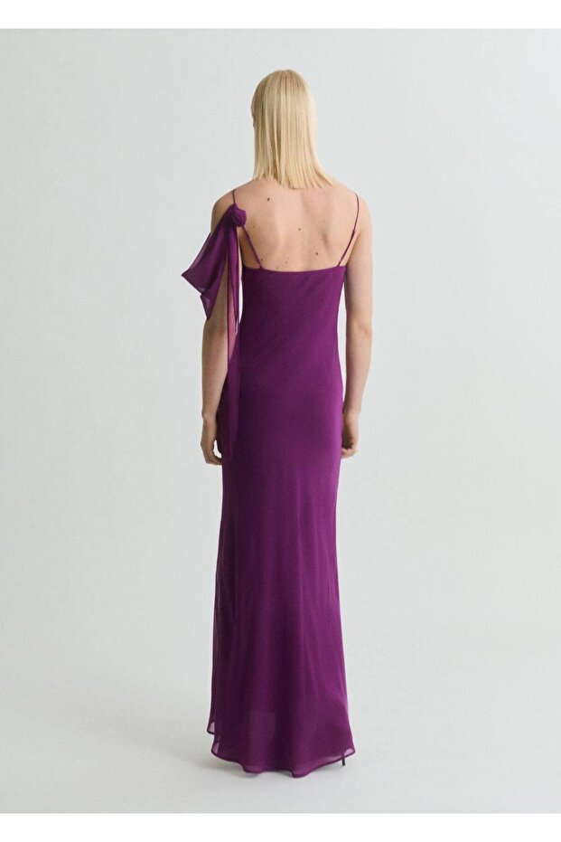 Çiçek Detaylı Dökümlü Elbise - 4