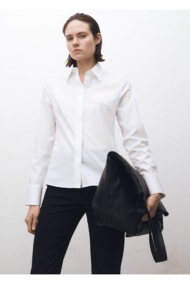 Bedene oturan poplin gömlek - 1