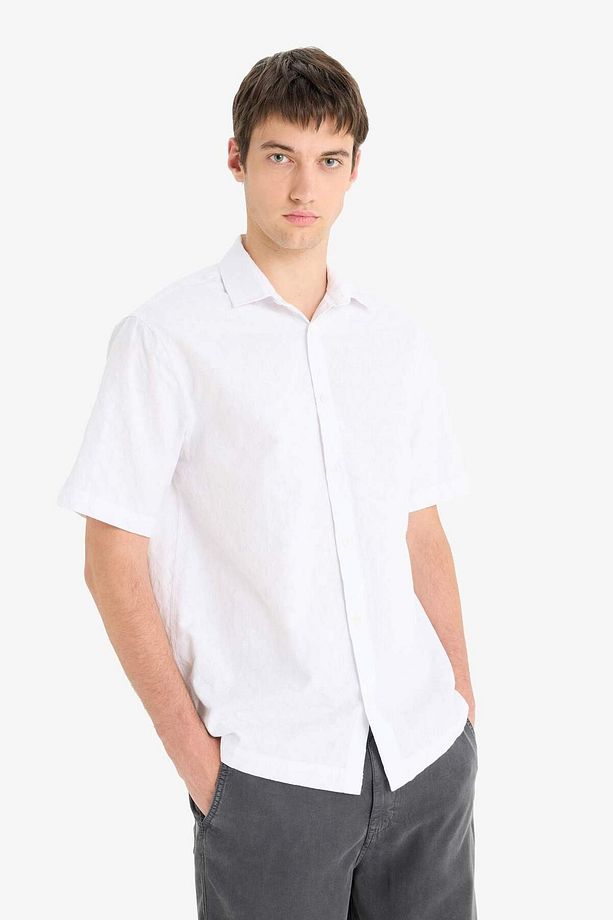 %100 Pamuk Regular Fit Jakarlı Kısa Kollu Gömlek E0476AX25SM - 4