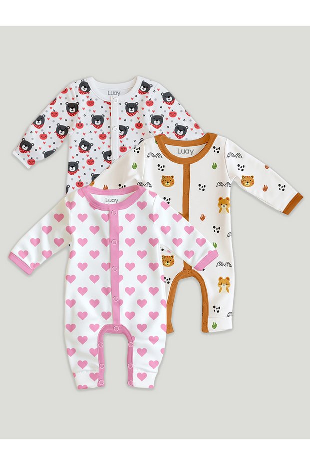 100% Cotton Full Sleeves Printed Baby Romper,Bodysuit for Baby Girls & Baby Boy 3pcs set