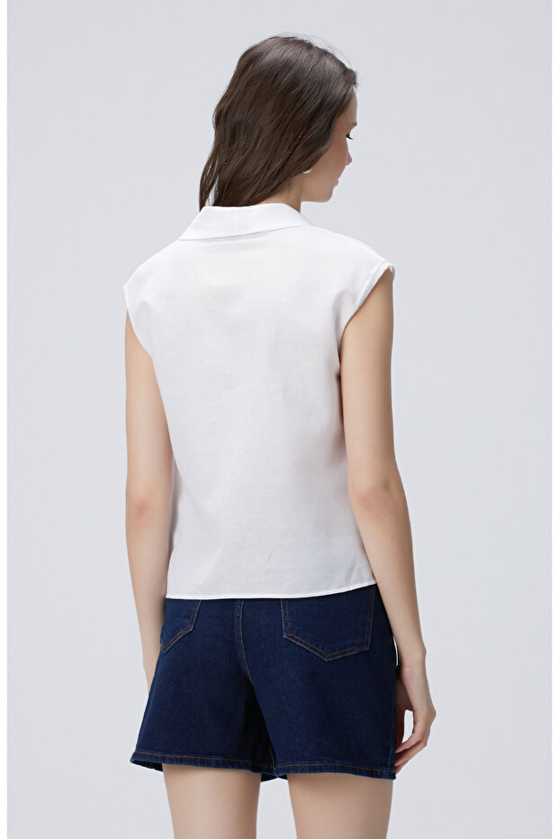 Beyaz Keten Bluz - 5