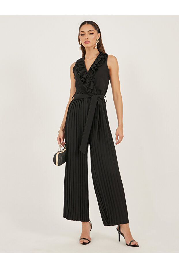 Women Black Striped Wide Leg Jumpsuit