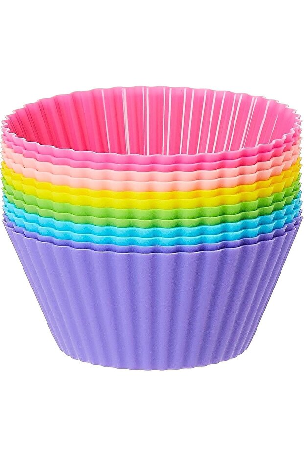 SKY-TOUCH Silicone Cupcake Liners 12Pcs, Baking Cups Non-Stick Cake Muffin Chocolate Cupcake Liner Baking Cup Mold, Multicolor