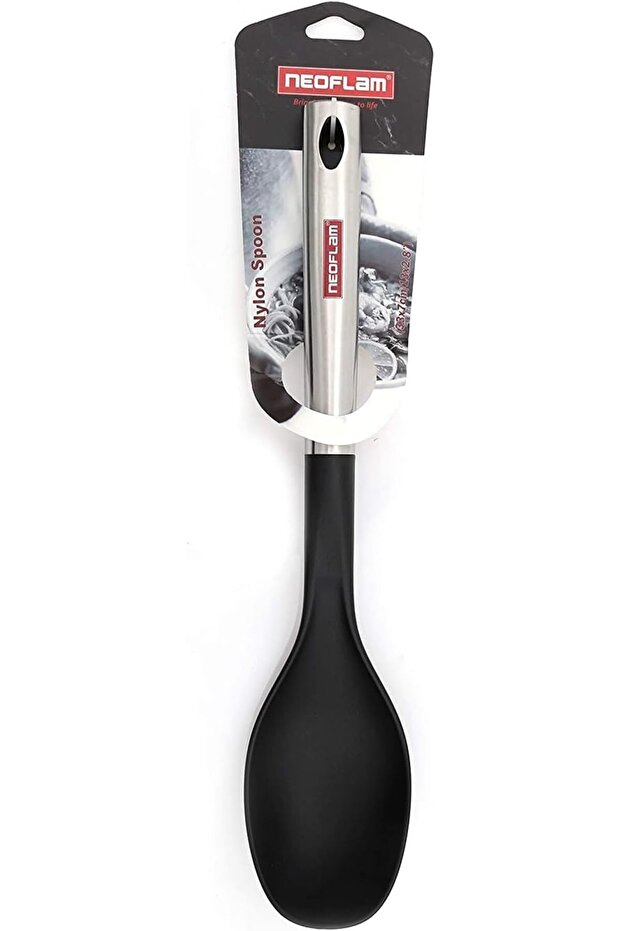 Nylon Ladle With Stainless Steel Handle 33X9.5cm, Black, Kitchen Tools