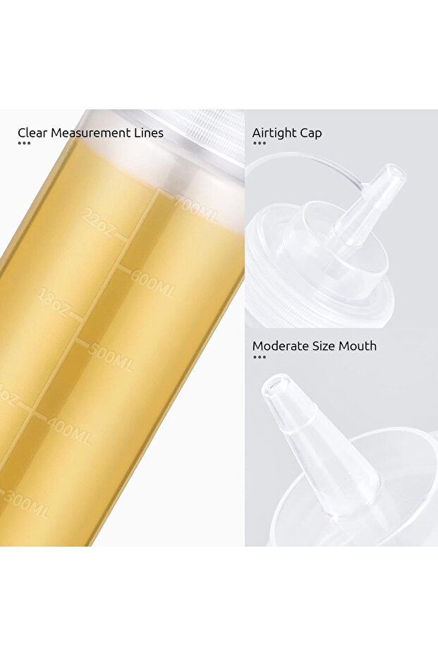 Set of 6 800ml Squeeze Bottles with Screw Caps and Measurement Marks - Leak-proof Reusable Dispenser - 6