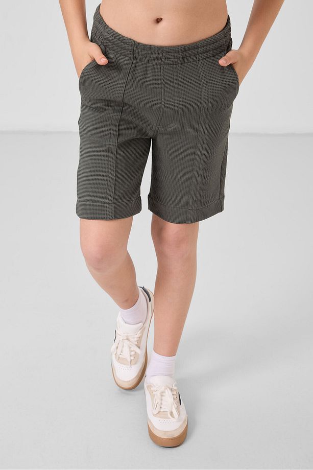 Haki Pamuklu Yumuşak Dokulu Standart Fit Basic Erkek Çocuk Şort - 11289 - 4