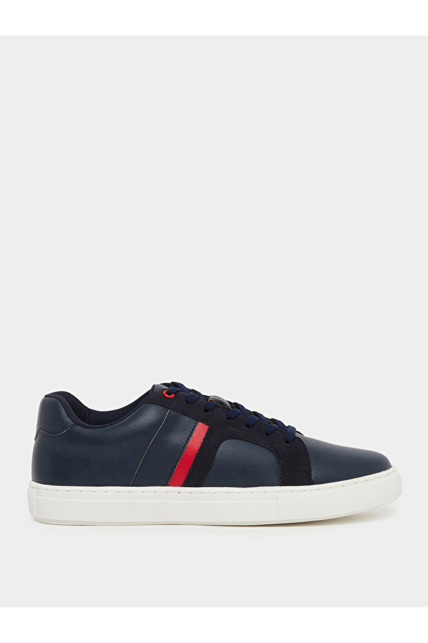 Color Block Low Top Lace-Up Sneakers with Twin Stripe Detail