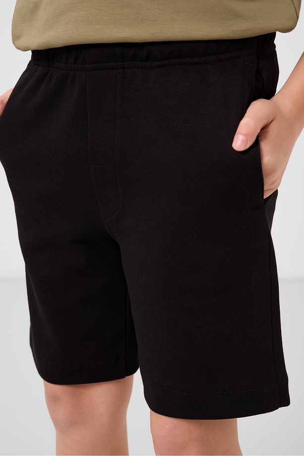 Siyah Pamuklu Yumuşak Dokulu Standart Fit Basic Erkek Çocuk Şort - 11293 - 5