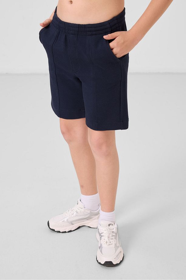 Lacivert Pamuklu Yumuşak Dokulu Standart Fit Basic Erkek Çocuk Şort - 11289 - 3