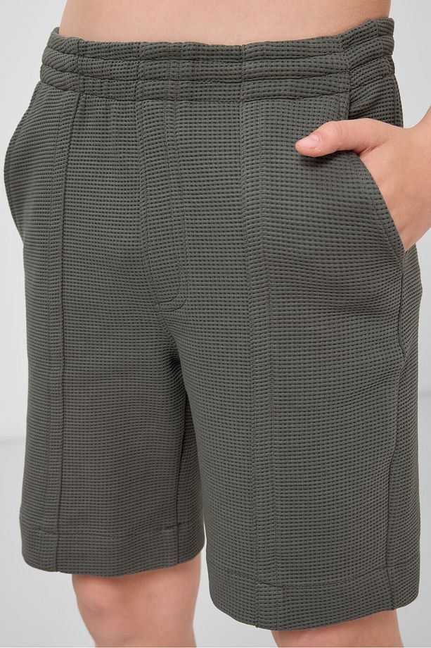Haki Pamuklu Yumuşak Dokulu Standart Fit Basic Erkek Çocuk Şort - 11289 - 5