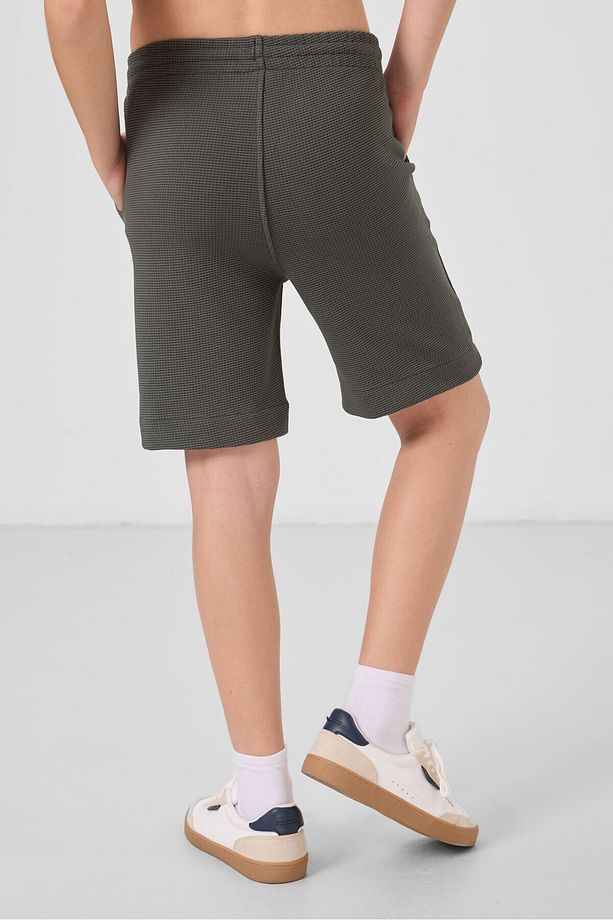 Haki Pamuklu Yumuşak Dokulu Standart Fit Basic Erkek Çocuk Şort - 11289 - 6
