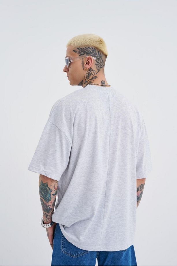 Erkek Basic Super Pamuklu Oversize Karmelanj Tişört - 3