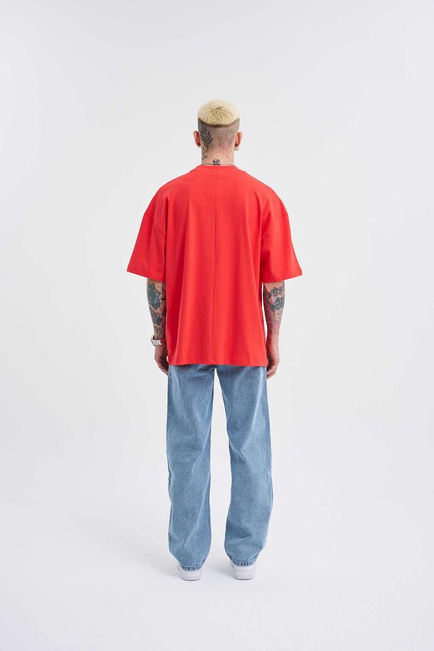 Erkek Basic Super Pamuklu Oversize Nar Tişört - 5