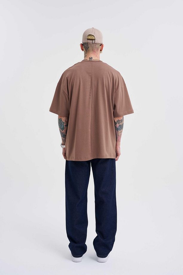 Erkek Basic Super Pamuklu Oversize Kakao Tişört - 6