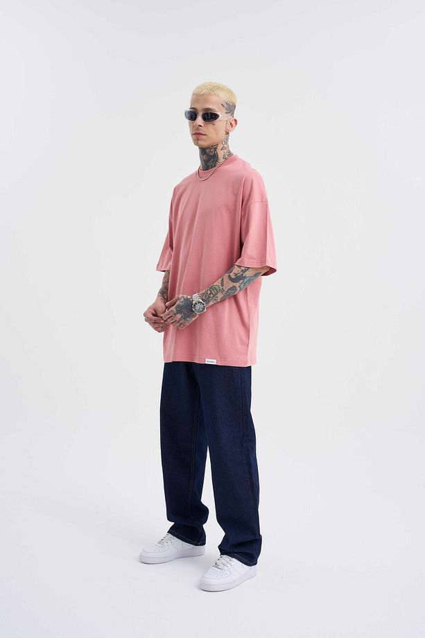 Erkek Basic Super Pamuklu Oversize Mercan Tişört - 5