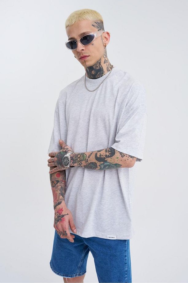 Erkek Basic Super Pamuklu Oversize Karmelanj Tişört - 1