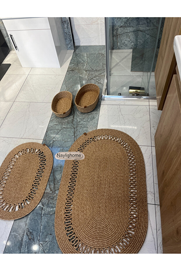 70*120-40*60-2 Bath Kit with Basket. Gift Dowry Jute Wicker Bohemian Modern
