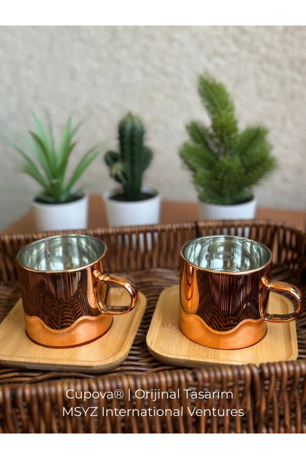 Borosilikat Cam Kahve Fincan Seti (ROSE GOLD) - 1