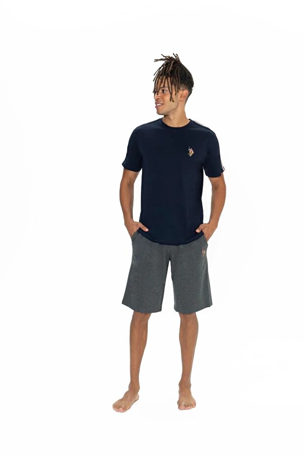 Women's Men's Round Neck Pajama Shorts Set Relaxed Straight Leg Short Sleeve