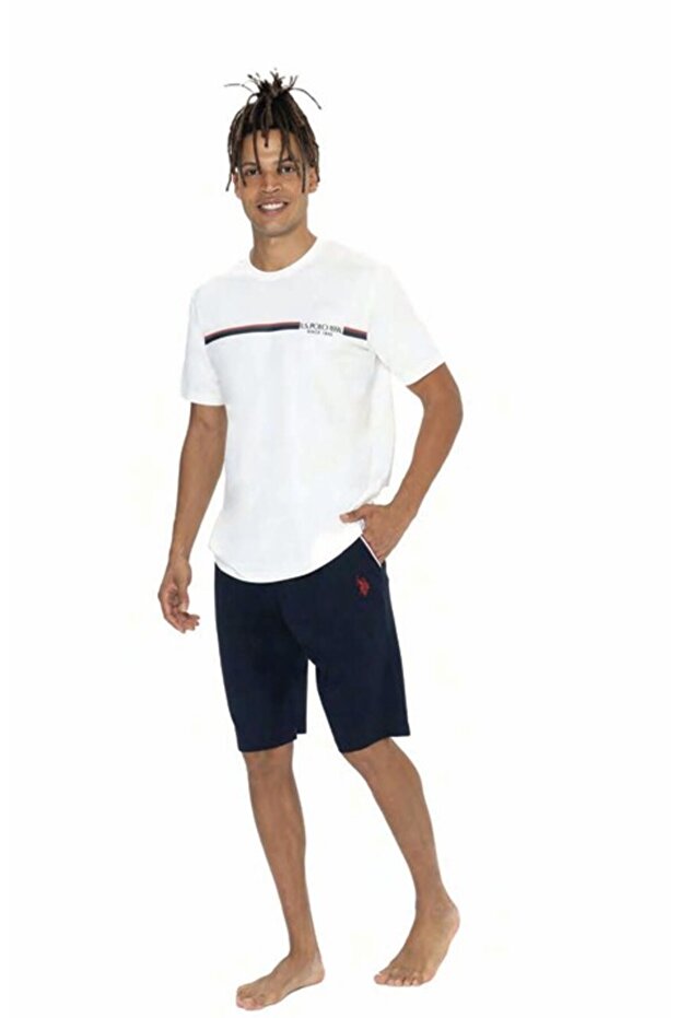 U.S. Polo Assn. Men's Text Detailed Round Neck Pajama Suit