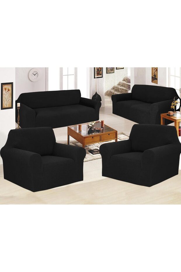 7 Seater Sofa Cover Set 3211 Slipcover Freesize Black