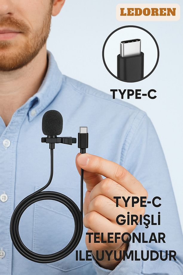 Cep Telefonu Mini Klipsli Mikrofon Type-c Uyumlu Kablo Uçlu Yaka Mikrofonu Samsung Ios Huawei Lg - 3