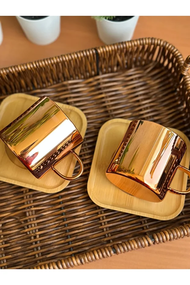 Borosilikat Cam Kahve Fincan Seti (ROSE GOLD) - 2
