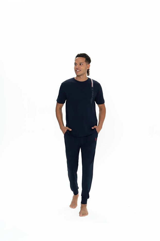 U.S. Polo Assn. Men's Text Detailed Round Neck Pajama Suit