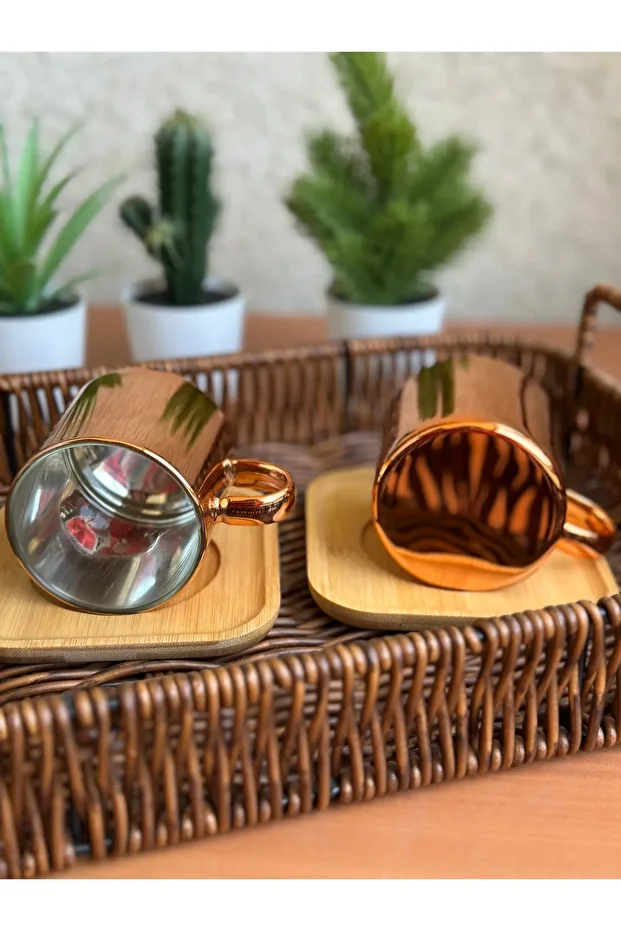 Borosilikat Cam Kahve Fincan Seti (ROSE GOLD) - 3