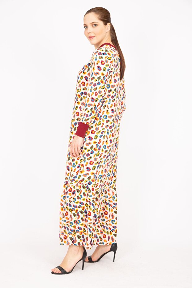 Dámské barevné, velké, tkané dlouhé šaty z viskózové tkaniny s žebrovaným límcem a manžetou 65n35830 - 5