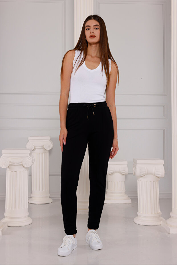 Nevrur Stitched Waist Elastic Bag Pocket Pants