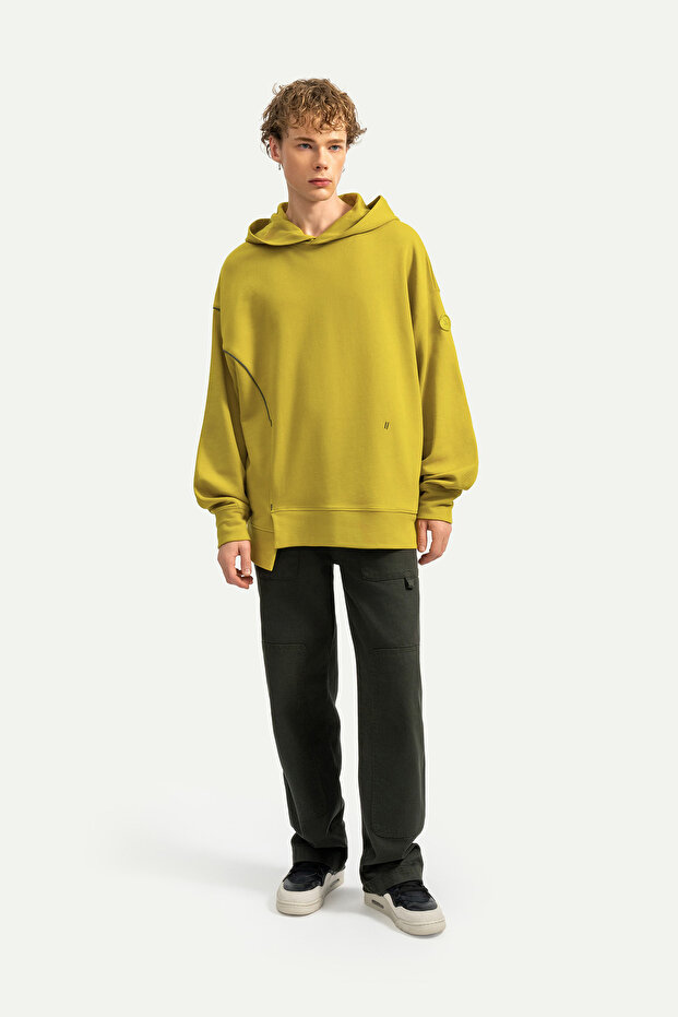 Erkek Basic Relax / Oversize Hoodie Sweatshirt - Hugraf - Moss - 5