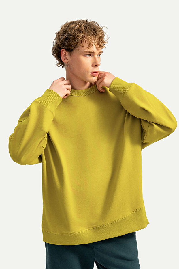 Erkek Basic Relax / Oversize Sweatshirt - Ruden - Moss - 4