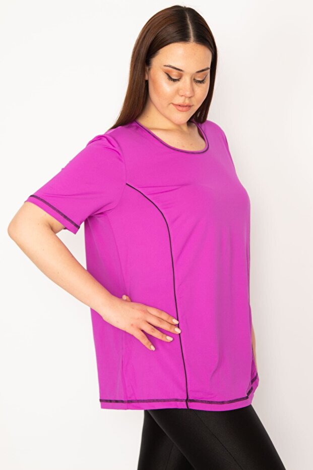 Women's Large Size Lilac Collar Bias Sports Blouse 65n32945