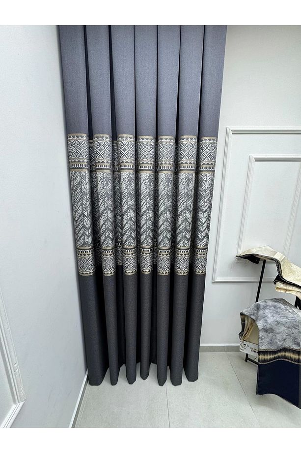Nivemeshome Avşa Desen:632349 2504 Antrasit 1/3 Sık Pile Fon Perde Apm - 1