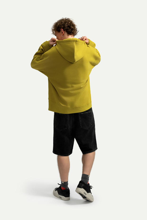 Erkek Basic Relax / Oversize Hoodie Sweatshirt - Houd - Moss - 6