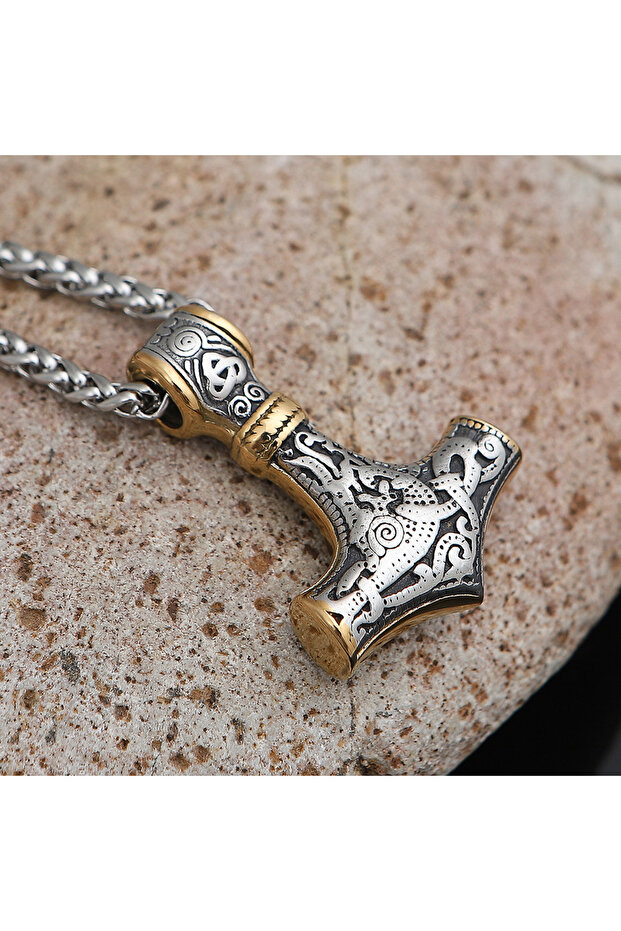 Thor Scandinavian Mjollnir Teiwaz Processing 316L Stainless Steel Men's Necklace