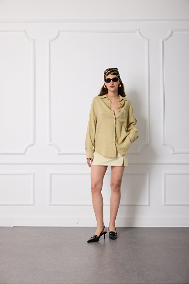 %100 Keten Oversize Gömlek - 4