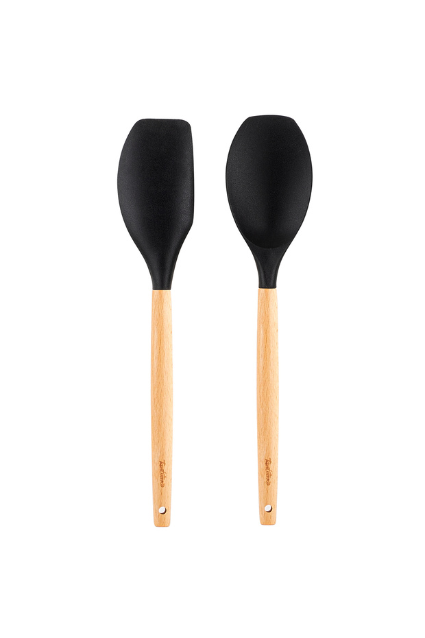 006-01-Bamboo Handle Smoked Color Silicone Large Spoon and Spatula Set