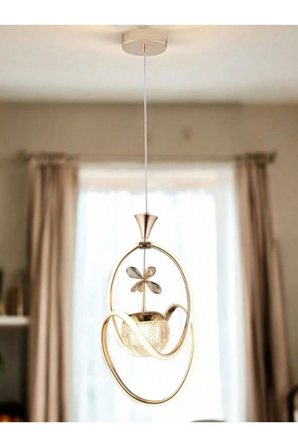 Badem Modern Sarkıt Led Avize 3 Renk Toplu Kelebek Taşlı Gold Kaplamalı - 2