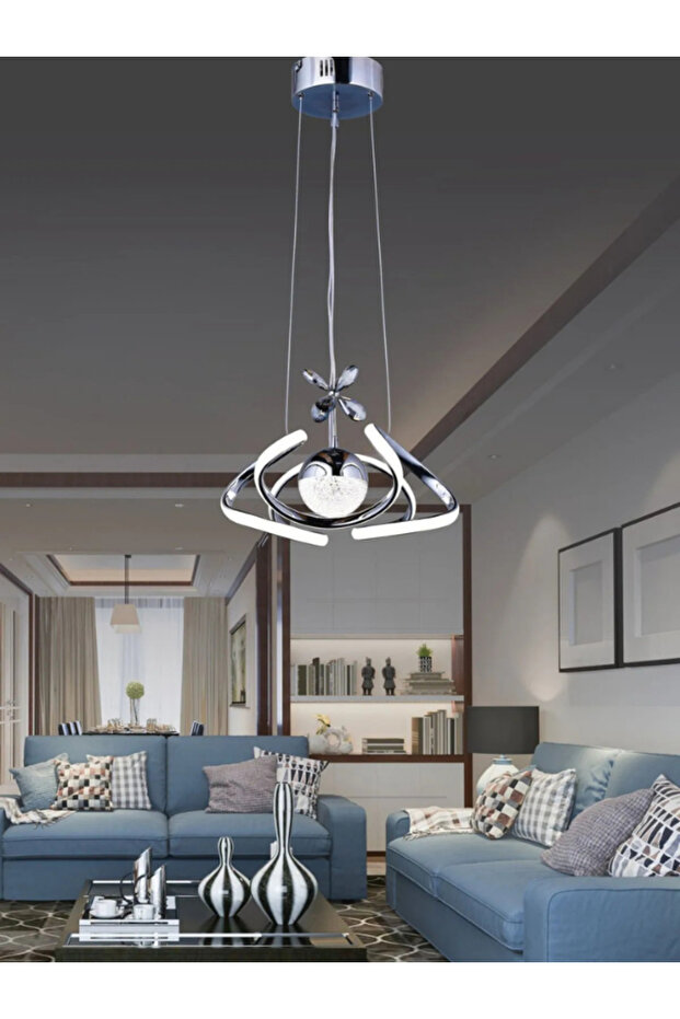 Çiçek Tek Toplu Krom Avize - 1